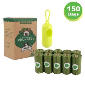 Biodegradable Poop Bags - 10 rolls with Dispenser (150 bags)