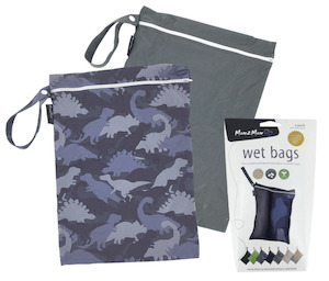 Mum 2 Mum Wet Bags (2 Pack) - Blue Dinosaur & Grey