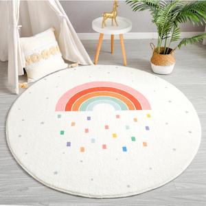 Internet only: Rainbow After Rain - Round Shape Kids Room Rug | Baby Play Mat (80cm)