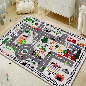 Kids Road Map Rug | Playmat | Car Track Mat - Railway (160x80cm)