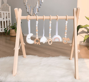 Taylorson Wooden Baby Play Gym with Six Hanging Toys