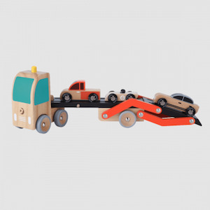 Classic World Car Transporter with 3 Cars Ramp Racer - Wooden Toy Set