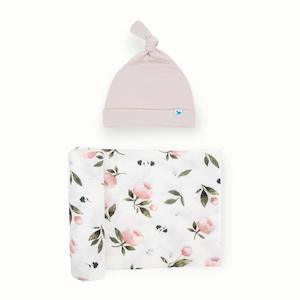 Little Unicorn Stretch Knit Hat & Swaddle Set - Watercolour Rose