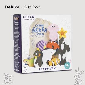 Internet only: Le Toy Van Wooden Ocean Animal Stackers with Storage Bag (Gift Box)