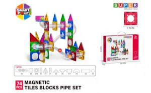 Super Magnetism - 74pcs Magnetic Tiles Ball Run Pipe Set