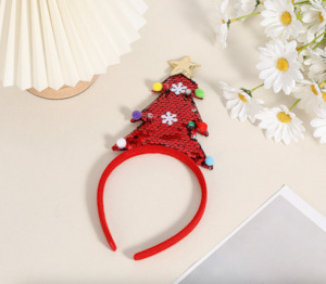 Festive Red Christmas Tree Headband for All Ages - Glittery Design 35x25x3cm