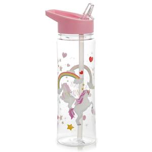 Unicorn Water Bottle - Shatterproof Tritan Plastic, 550ml Flip Straw Design