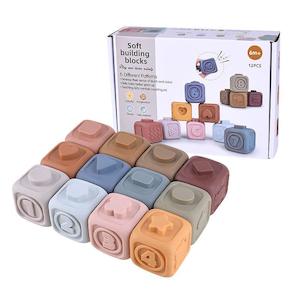 Baby Sensory Stacking Blocks | Squeezing Toys 12pcs (Gift Box) 6 months+