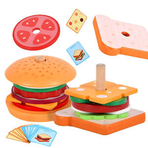 Pretend Play Burger & Sandwich Making Wooden Toy Set (3+ Years)