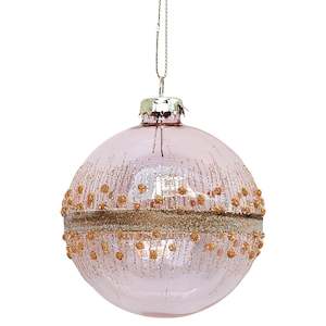 Elegant Pink & Gold Stripe Hanging Christmas Decoration