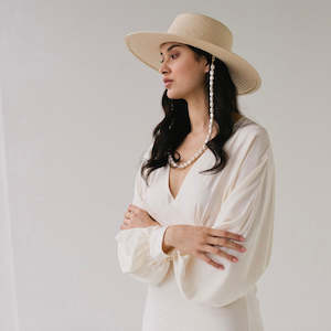 Sophie So Boater Pearls Hat - Ivory