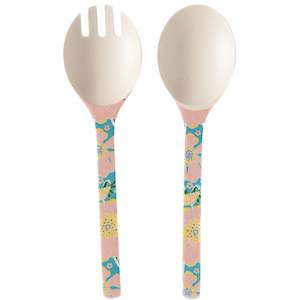 Kip & Co Bamboo Melamine Salad Servers Set - Tumbling Flowers