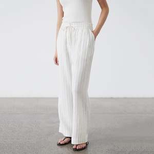 Laing Jacque Linen Pants - Ecru Stripe