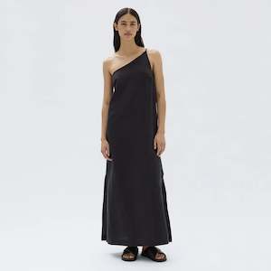 Assembly Label Farriday Silk Linen Asymmetric Midi Dress - Black