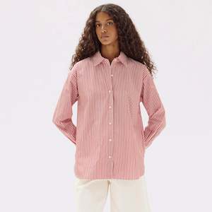 Assembly Label Signature Poplin Shirt - Papaya / White Stripe