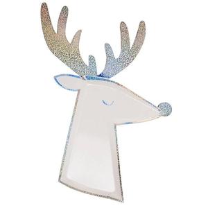 Meri Meri Paper Plate Set - Silver Sparkle Reindeer