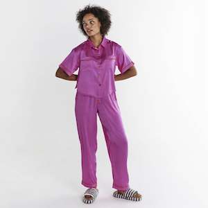 Kip & Co Satin Short Sleeve Shirt & Pant Pyjama Set - Flirty