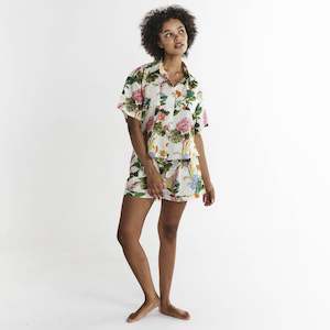 Kip & Co Organic Cotton Short Sleeve Shirt & Short Pyjama Set - Bouquet Beauty