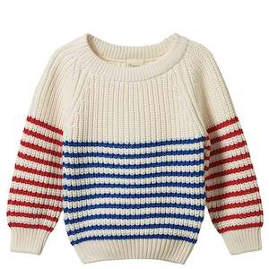 Nature Baby Organic Cotton Chunky Knit Billy Jumper - Mariner / Red Sailor Stripe