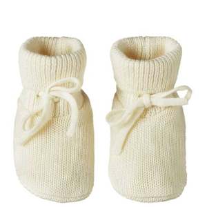 Nature Baby Merino Knit Drawstring Booties - Natural