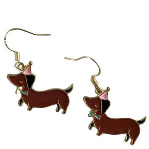 Enamel Sausage Dog Party Earrings