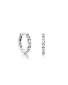 Monarc Jewellery Fine Anna Mini Huggie, 9k White Gold, White Topaz