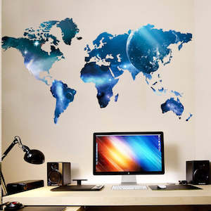 Tint Film Vinyl Sticker: 3D Blue World Map Wall Stickers