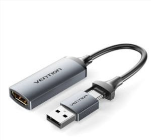 stock: 10: Vention HDMI-A to USB-C/USB-A Video Capture Card 0.1M Gray