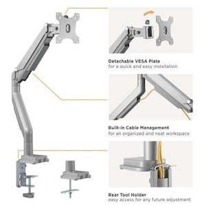 Bracom Gas Spring Single Aluminum Monitor Arm for 17"-32"