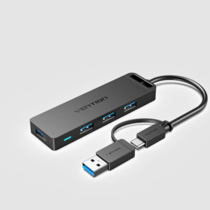 Vention 4-Port USB 3.0 Hub with USB-C & USB 3.0 2-in-1 Interface and Power Suppl…