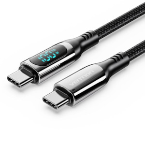 Cables Adapters: Vention Cotton Braided USB 2.0 C Male to C Male 5A Cable With LED Display 2M Black Zinc Alloy Type