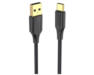 Vention Nylon Braided USB 2.0 A Male to C Male 3A Cable 2M Black LED Type