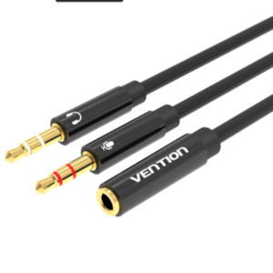 Splitters: Vention 2 x 3.5mm Male to 4 Pole 3.5mm Female Audio Cable 0.3M Black ABS Type Splitter