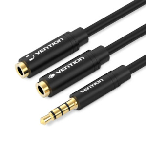 Splitters: Vention 4 Pole 3.5mm Male to 2*3.5mm Female Stereo Splitter Cable 0.3M Black Metal Type