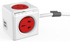 ALLOCACOC POWERCUBE Extended 4 Outlets with 2 USB 3M - Red