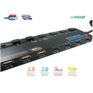 mbeat 4 Port USB 3.0 plus 3 Port USB 2.0 Hub with Switches and Power Adapter