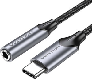 Audio Cables: Vention USB-C Male to 3.5MM Earphone Jack With DAC Adapter 1M Gray Aluminum Alloy Type