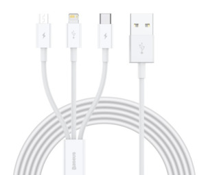 Baseus Superior Series Fast Charging Data Cable USB to M+L+C 3.5A 1.5m White