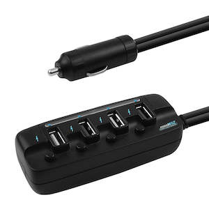 Power: mbeat 4-Port 40W rapid car charger with ON/OFF switches