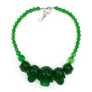 Skull Necklace Green Glitter