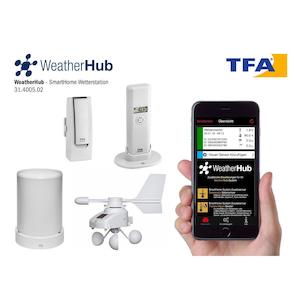 TFA WeatherHub Weather Station Set with climate, rain gauge and wind sensor