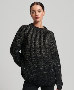 Superdry Metallic Mock Neck Knit - Black/Gold