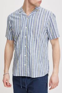 Blend Short Sleeve Stripe Shirt - Navy Peony