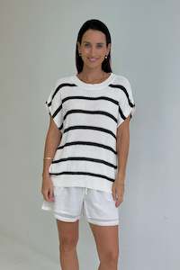 Worthier Roberta Short Sleeve Knit - Black / White Stripe