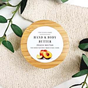 Moisturizes: Peach Nectar Hand & Body Butter | Glass Jar with Bamboo Lid