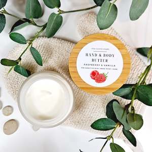 Raspberry & Vanilla Hand & Body Butter | Glass Jar with Bamboo Lid