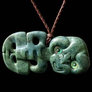 Dark Jade Hei Tiki with Paua Karu by Tim Steel