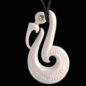 Large engraved, Koru-Manaia, hand-crafted bone pendant