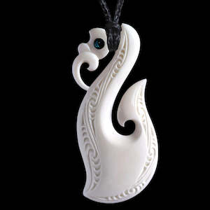 Large Manaia Matau, handcrafted bone pendant,