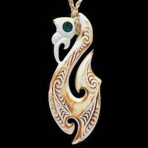 Large Flame Brushed Manaia Matau, handcrafted bone pendant